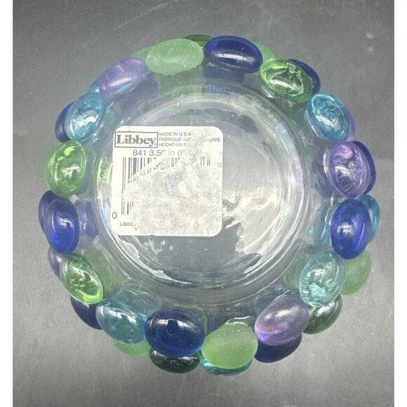 VTG Libbey PURPLE BLUE GREEN Decorative Stones On Glass Candle Votive Holders-2 - Picture 4 of 10